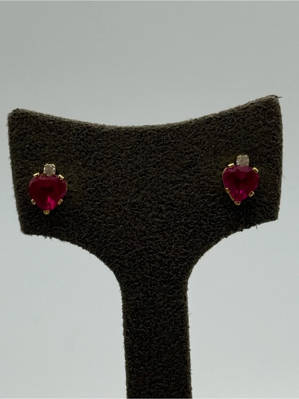 14k Heart-Shaped ruby and diamond Stud Earrings